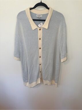 Goodfellow & Co Light Blue Knit Polo Cardigan with Cream Trim